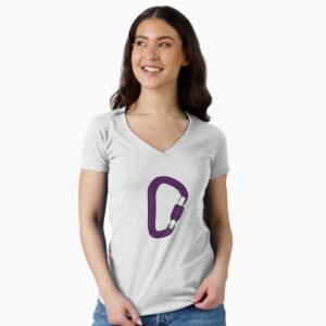 lilac and purple lesbian carabiner symbol on a fitted v neck t shirt