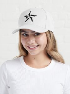 woman wearing nautical star lesbian symbol baseball cap