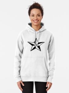 woman wearing nautical star lesbian symbol  pullover hoodie