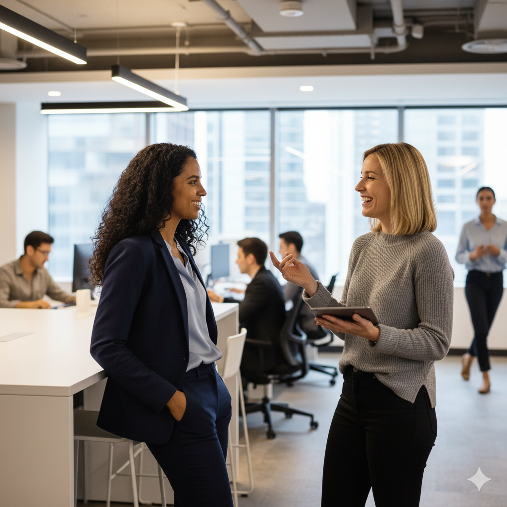 Two lesbians flirting in an office