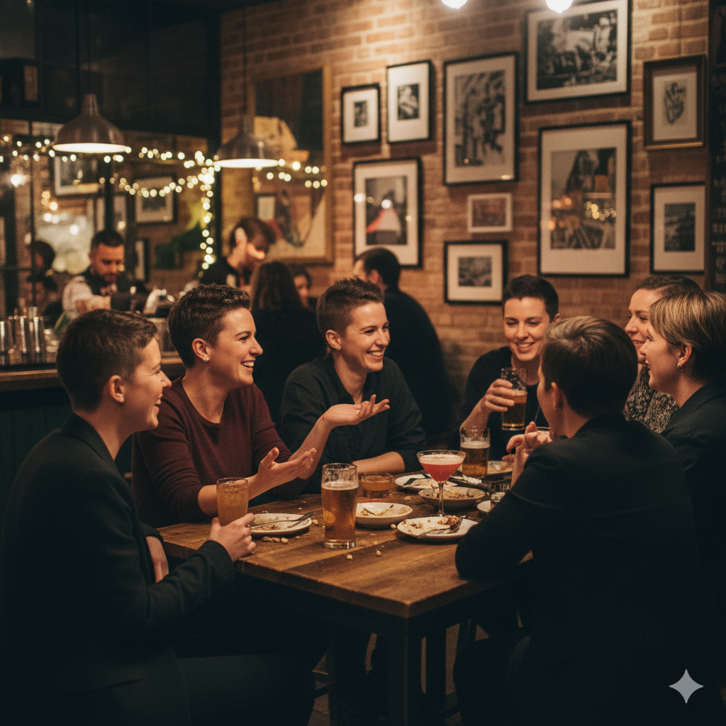 women chatting in a lesbian bar